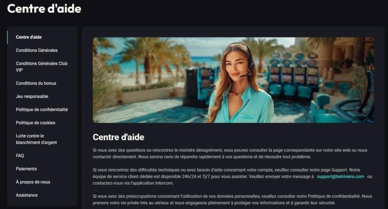 Bet Riviera Casino support client